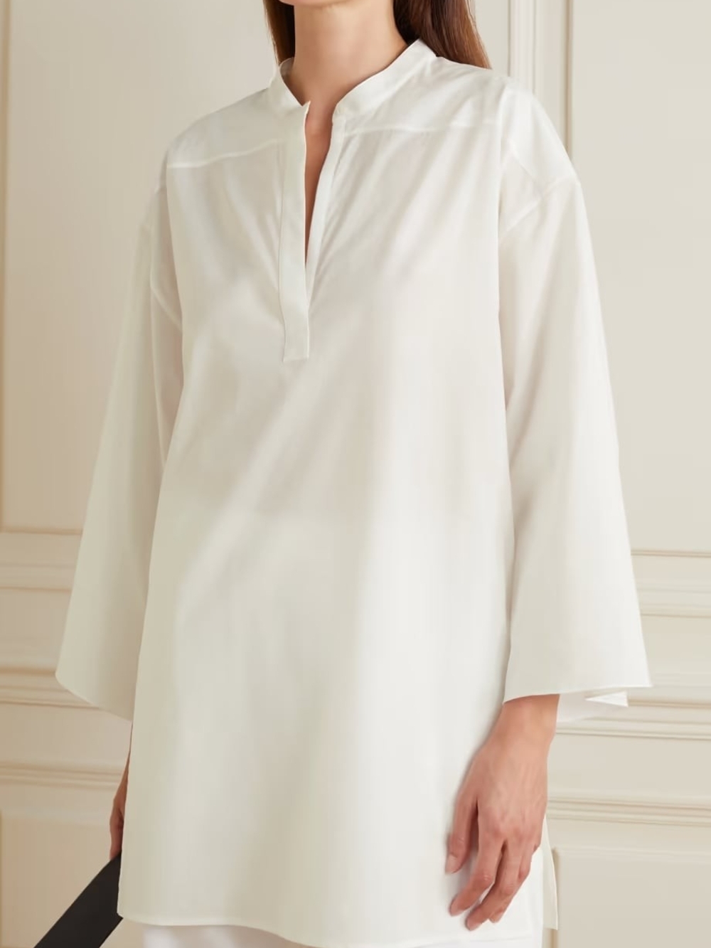 The Row Cream Split-Neck Long-Sleeve Tunic